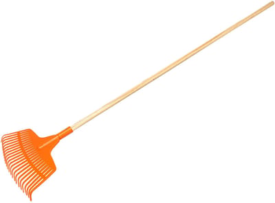 KOTARBAU® Bladhark, Tuinhark van Kunststof, 23 Tanden, Oranje- met Houten Steel, Gazonhark, Waaierbezem, Lichtgewicht Hark, Stevige Hark,