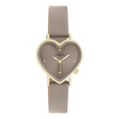OOZOO Timepieces - Goudkleurige OOZOO horloge met taupe leren band - C11451