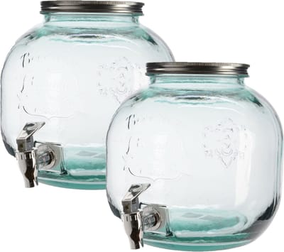 Decoris Drankdispenser/limonadetap - 2x - gerecycled glas - 6L