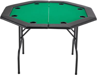Opvouwbare pokertafel, casinotafel voor 8 spelers, 1220 mm, met beklede rails en bekerhouders, achthoekige draagbare tafel met vilten oppervlak en stevige metalen poten, ideaal voor Texas Hold'em en Blackjack