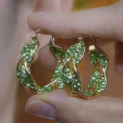 Paire d'boucles d'oreilles anneau torsadé en zircone cubique vert scintillant pour femmes Thème Nature Boucles d'oreilles Accessoires Bijoux Cadeau pour Femmes brown