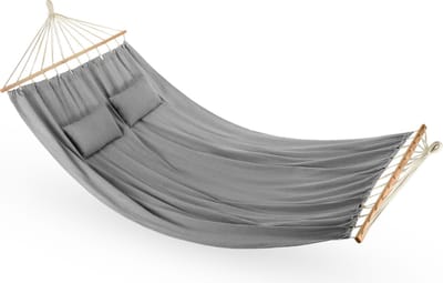 Outtec® Hangmat met 2 Kussens - 200x150 cm, tot 200kg, voor 2 Personen - XXL Katoenen Hangmat voor Buiten, Tuin, Balkon - voor Kinderen en Volwassenen - Grijs