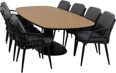 9-delige tuinset | 8 Isabel tuinstoelen (Black) | 260cm Tower tuintafel (Black)
