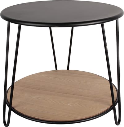 Clayre & Eef Bijzettafel Ø 50x45 cm Zwart Ijzer Hout Rond