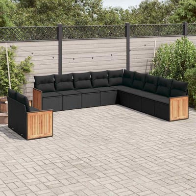 vidaXL - 11-delige - Loungeset - met - kussens - poly - rattan - zwart