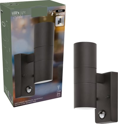 LED's Light RVS LED Buitenlamp met Bewegingssensor - 2 lichts up & down - IP44 - Zwart