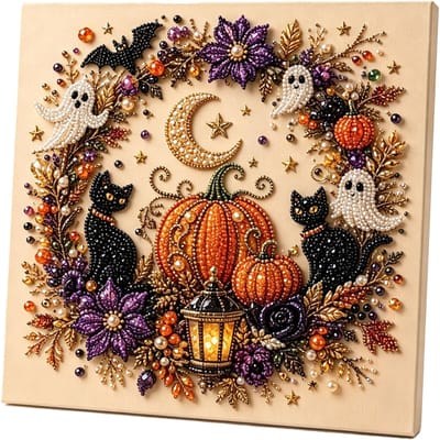 KEBIDU Halloween Spook Parel Kunst DIY Kit voor Volwassenen Spookachtig Schattig 3D Diamant Schilderij Ambachten met Parelkralen DIY Herfst Huis Muur Decoratie Style 1 brown