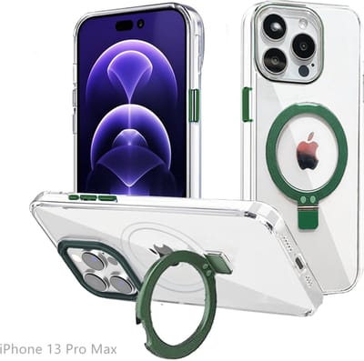 Hoesje voor iPhone 13 Pro Max, Compatibel met MagSafe, Magnetische Case met 360° Draaibare Standaard, Anti-Verkleuring Hoes, PC Lichtgewicht-Groen