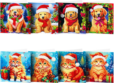 Adorzy Diamond Painting Kerstkaarten – 8 stuks - 15x15 cm - Diamond Painting pakket volledig – Diamond Painting Volwassenen