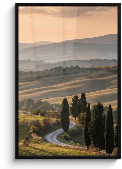 Poster in lijst - Fotolijst 80x120 cm - Posters - Toscaans - Landschap - Heuvels - Posterlijst zwart - Decoratie - Wanddecoratie woonkamer - Muurdecoratie slaapkamer