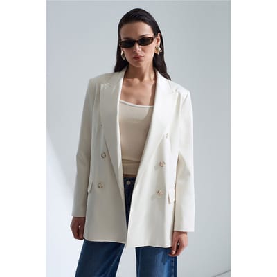 Lange Satijnen Blazer met Sjaalkraag