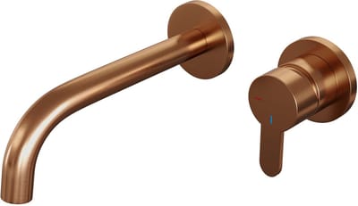 Brauer Copper Edition inbouw wastafelmengkraan met gebogen uitloop en rozetten model D1 koper geborsteld PVD