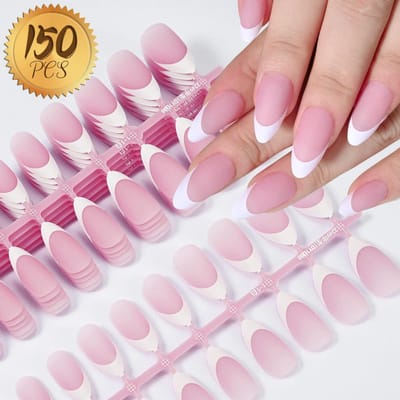 150 stuks/set Witte Franse Nagel Tips Medium Amandel Nude Roze Pers Op Nagel Franse Tips Mat Gevorst Valse Nagels TD178-1 pink