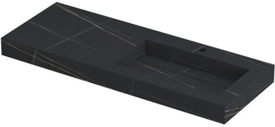 INK Pitch Wastafel Keramische Slab Rechts met Drain en Front en Side Skirts 1 Kraangat - 1200x450x90 mm - Lauren Black Mat
