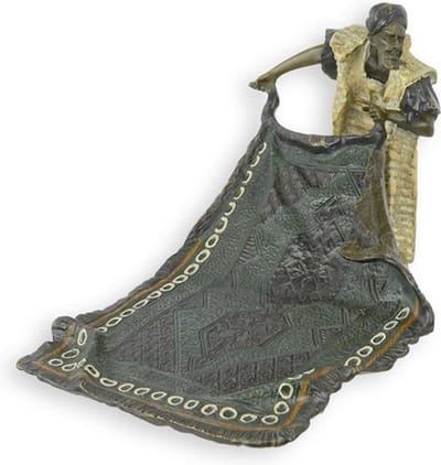 Tapijthandelaar - Arabisch Tapijt - Bronzen Beeld - Kunst Sculptuur - Brons Decoratie - Tapijt Verkoper - 24x17x16