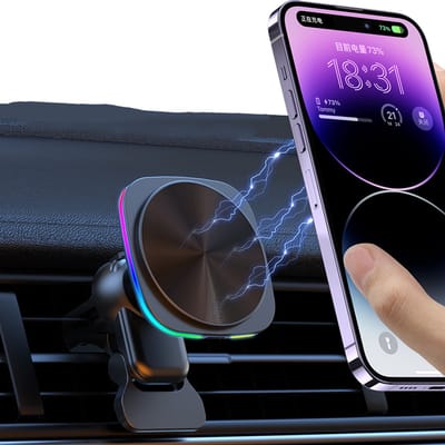 Gloovon® Magnetische Telefoonhouder Auto - 15W Draadloos Opladen & Koeling - Geschikt voor MagSafe iPhone - Ventilatierooster Houder - Zwart