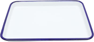 Enamelled Bakplaat met Blauwe Rand - Wit Stalen Ovenschaal voor Taarten, Lasagne en Gerechten