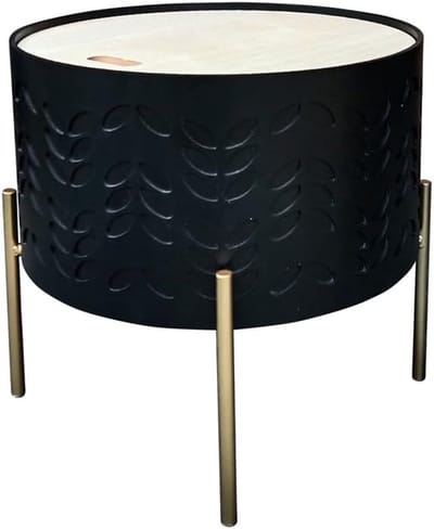 Ronde Houten Bijzettafel met IJzeren Onderstel in Scandinavische Stijl
