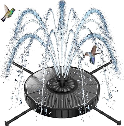 SNJY® Solar Fontein - Fontein Zonne Energie - Solar Fontein op Zonne Energie - 8 Sproeiopties - 3 Sproeihoogtes - Ø16 cm - Zwart