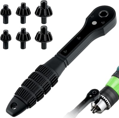 3-in-1 Ratchet Boorkop Sleutel met 2 Sets Dopsleutels, Universele Ratelsleutel, Vervangingsgereedschap voor Boormachines, Geschikt voor de Meeste Elektrische Boormachines en Accuboormachines