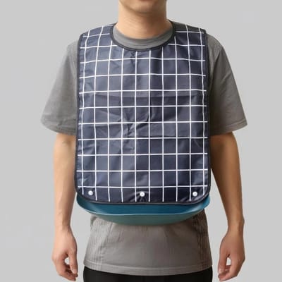 1 stuk - Slabbetje voor volwassenen - Water- en stofdicht - Met afneembaar - Kruimelopvangzakje - Unisex - Wasbaar en herbruikbaar - Lang - Blauw