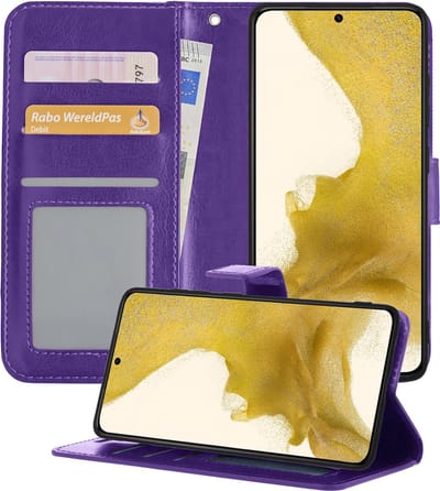 Hoesje - Met Pasjeshouder - Geschikt voor Samsung Galaxy S22 - Luxe Bookcase Portemonee - Flip Case - Kunstleer Book Case - Flipcase - Book Cover - Walletcase - Portemonneehoes - Telefoonhoesjes - Paars