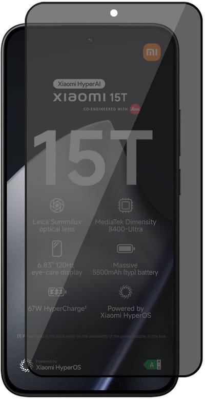 Privacy Screenprotector geschikt voor Xiaomi 15T / 15T Pro - Volledig Dekkend Glas Screen Protector
