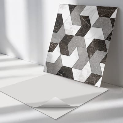 Wallfluent Vinyl Tegels - Geometrisch tegelpatroon Wand PVC Tegels - 30 cm x 30 cm - Zwart Vinyl Tegels - Verpakking van 9 stuks - Vierkant PVC Tegels - Texturen Plaktegels - Vinyl Tegels Zelfklevend - Plaktegels Keuken en Badkamer