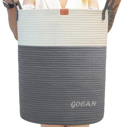 Grote hoge stevige Wasserij Hamper Mand - Geweven Opslagmanden voor Kleding, Kussens en Speelgoed in Grijs/Beige