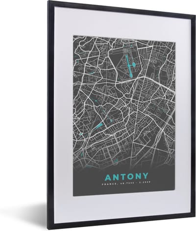 Fotolijst incl. Poster - Antony - Kaart - Plattegrond - Stadskaart - Frankrijk - 30x40 cm - Posterlijst