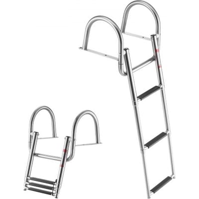 VEVOR Uitschuifbare bootladder, zwemladder met 3 treden, antislip pedaal en leuning, draagvermogen 272 kg, toegang vanaf de achterzijde, telescopische ladder gemaakt van 304 roestvrij staal voor boten, steigers, pontons en zwembaden.