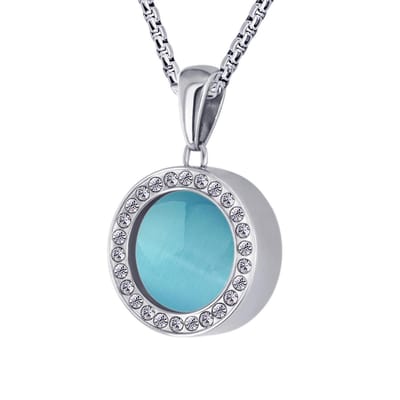Quiges 12mm Mini Munt Hanger Zilverkleurig RVS Glans met Cat's Eye Blauw Munt en Anker Ketting 42-46cm