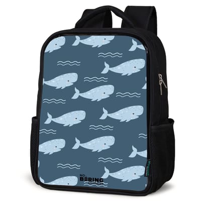 NoBoringSuitcases.com® - Rugzak zwart - Schooltas jongen & meisje - Walvis met golven patroon blauw - Rugtas voor school - Boekentas kind - Schoolrugzak - Kinderrugzak