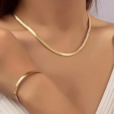 Livano Ketting + Armband - Dames - Staal - Nep zilver - Met Hanger - Nep Goud