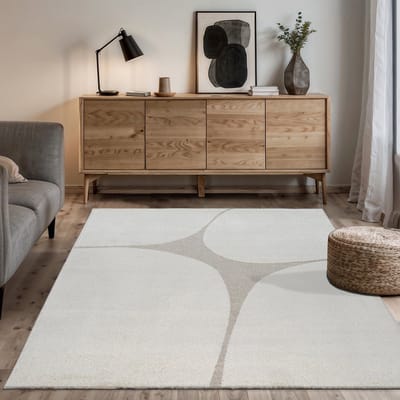 the carpet Elisa – Modern woonkamer vloerkleed met abstract patroon, hoogpolig & zacht, Crème, 80 x 150 cm