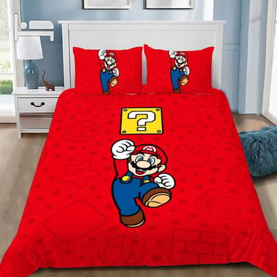 Spel Super M-Marios Dekbedovertrek Kussensloop Beddengoed Set Volwassen Jongen Meisje Slaapkamer Decoratie Kindercadeau Enkel Dubbel Grote Maat AU Double(180*210cm)3pcs