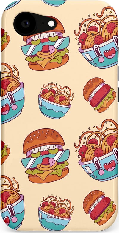 Casetastic Hoesje Geschikt voor Apple iPhone 16e Magsafe - Stijlvolle Beschermende Duo-layer Case - Cartoon Hamburgers
