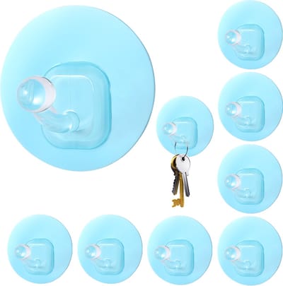 Uten Handdoekhaakjes Zelfklevend - 10 Stuks - Zelfklevende Haakjes - Wandhaak - Ophanghaken voor Keuken of Badkamer - 11 Lbs Draagvermogen - Transparant/Blauw