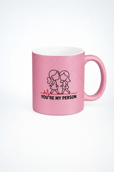 Grey's Anatomy 'You're My Person' Roze Glitter Mok | Beste Vriendin Cadeau | Hartslag Design Beker