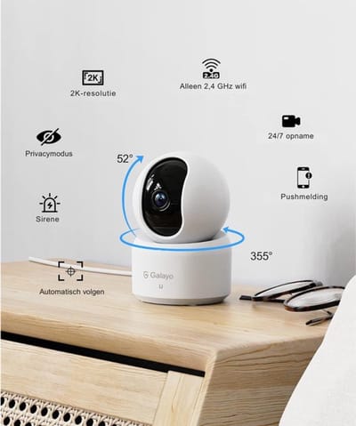 Huisdiercamera met App (Set van 2) – 2K UHD, 360° Pan, Nachtzicht, Bewegingsdetectie & Tracking, 2-weg Audio, Sirene – Babyfoon/Petcam – Wi-Fi 2.4 GHz – SD/Cloud