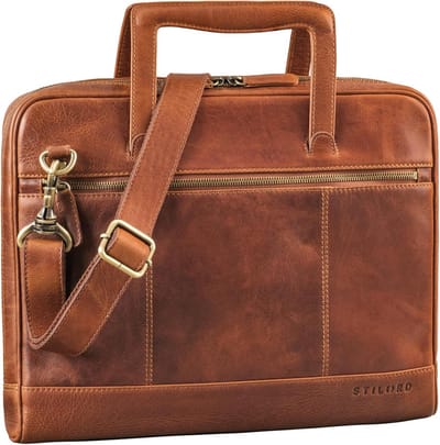 Laptoptas Leer - Aktetas Heren - Zakelijk Transport - Natuurlijk Leer - 14 inch - Bruin