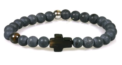 IbizaMen - matte onyx 8mm - kruisje met RVS -20cm