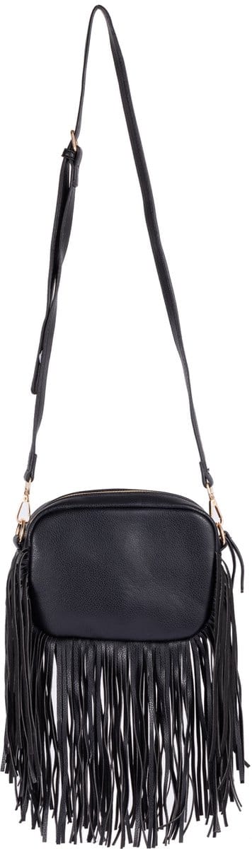Nouka Zwarte Boho Dames Tas met Franjes – Schoudertas – Crossbody - Handtas – met Verstelbare en Afneembare Tassenriem / Schouderriem