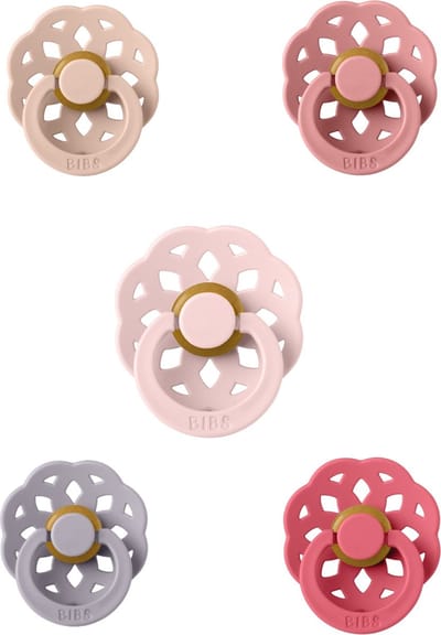 BIBS Boheme Fopspeen set 5 stuks 0-6 maanden Coral,Dusty Pink,Blossom,Blush en Fossil Grey maat 1