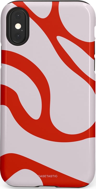 Casetastic hoesje geschikt voor Apple iPhone X / Apple iPhone XS - Dubbellaagse bescherming - Oranje Witte Pebbel Stenen - Fashion Case - Lichtgrijs Rood