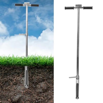 Bodemmonsternemer Sonde RVS T-stijl Handvat - 1m/38mm - Bodemmonsternemer Tool met Uitwerper Voetpedaal - Gazon Tuin Boerderij Bemonstering