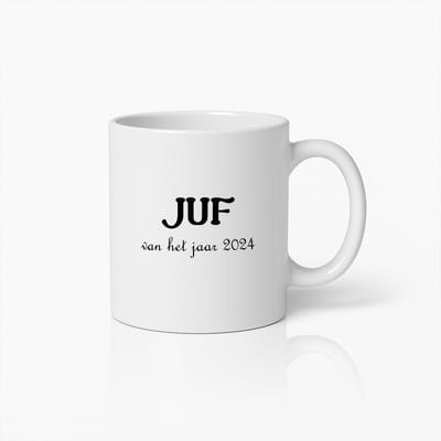 "Juf van het Jaar 2024" Beker – Persoonlijke Keramische Koffiemok, Perfect Cadeau voor Uitstekende Leraren