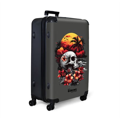 NoBoringSuitcases.com® - Koffer groot - Reiskoffer lichtgewicht - Grijs met doodshoofd op strand - Rolkoffer met 4 wielen - Grote trolley XL - 98 liter bagage