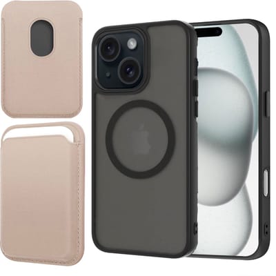 Hoesje + Pasjeshouder geschikt voor iPhone 15 - Portemonnee geschikt voor MagSafe - Magnetisch - Pasjes Houder - Creditcardhouder - Goud