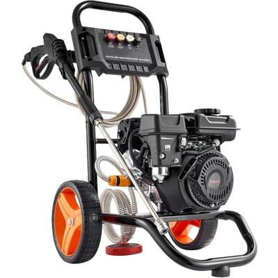 Laveuse à pression à essence 2900 PSI et max. 7 L/min, Pompe en aluminium améliorée avec pistolet et lance, Jeu de 4 buses, Laveuse à pression à essence pour voitures,